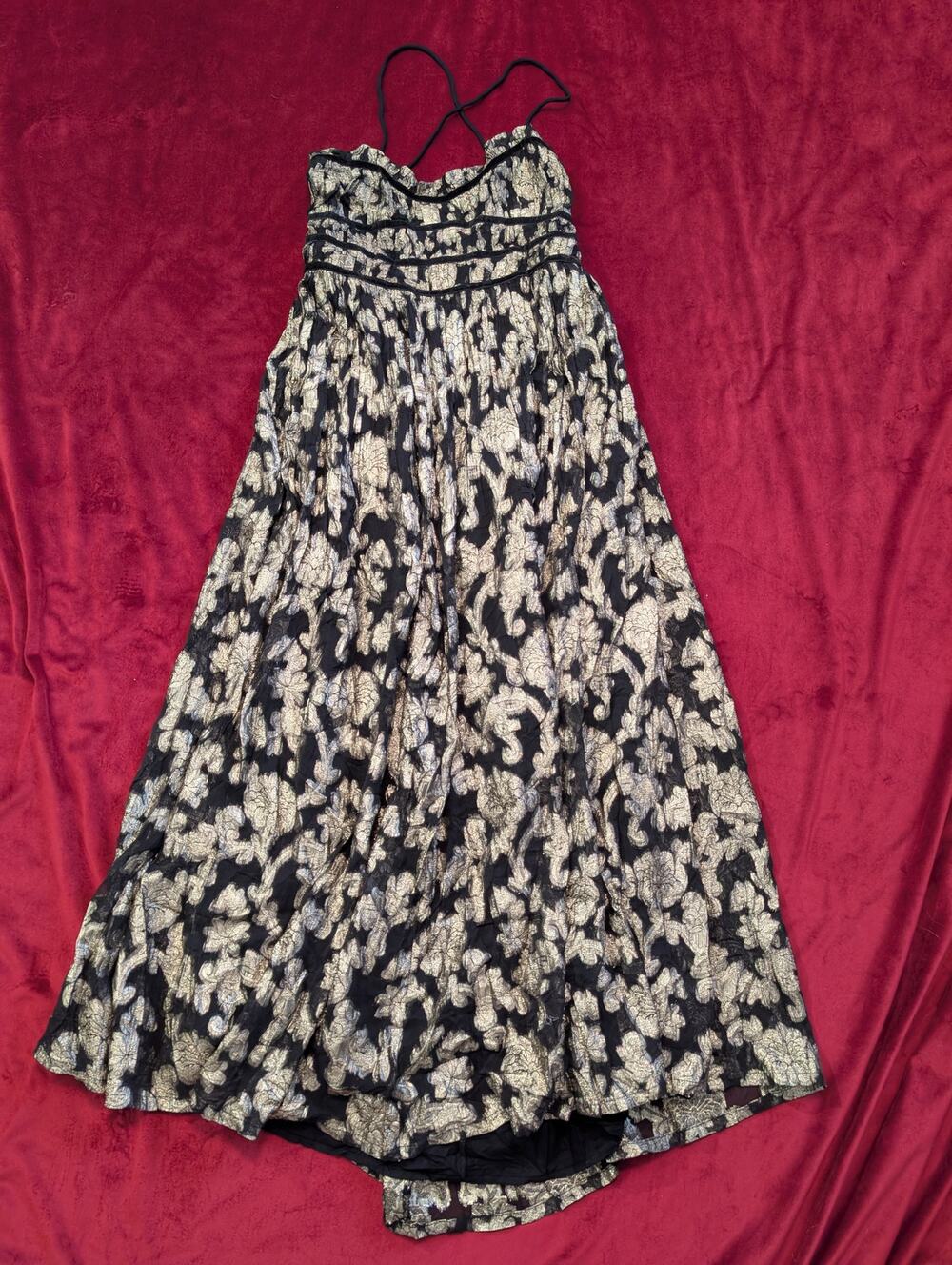 Free People Charlie Bustier Maxi Dress Black Gold Metallic Jacquard
